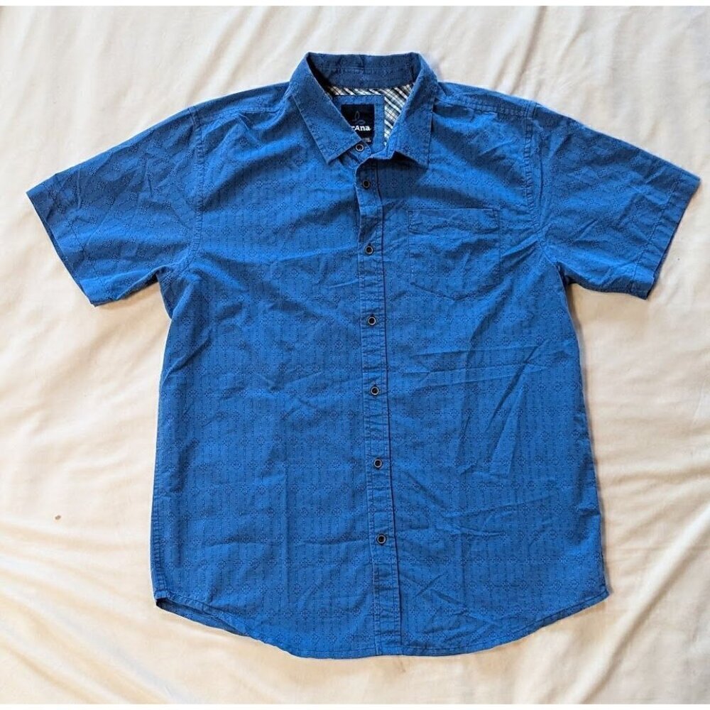 Prana Men's Button Up Shirt Organic Cotton Large Raised Print Casual